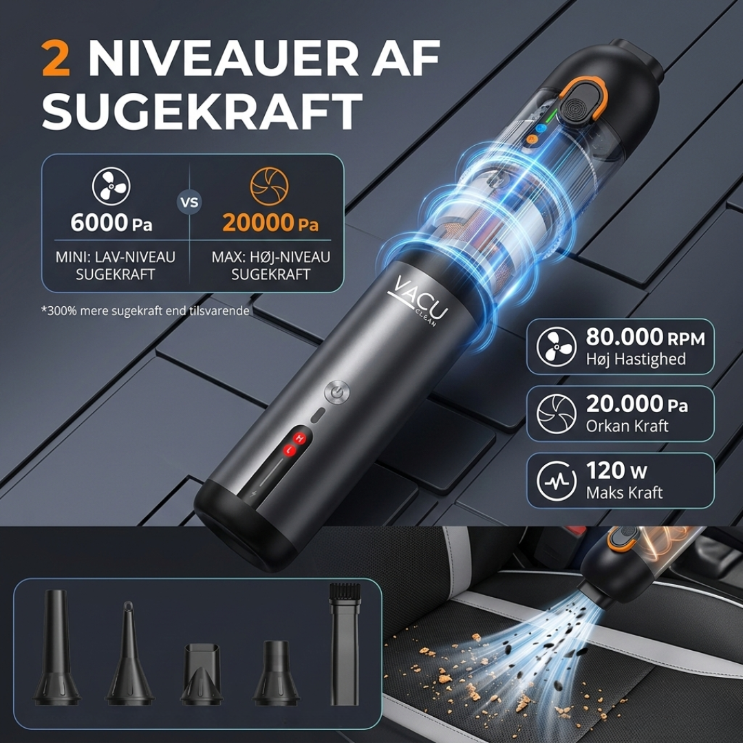 VacuClean 20K Smart – Trådløs håndstøvsuger i aluminium (20.000Pa)